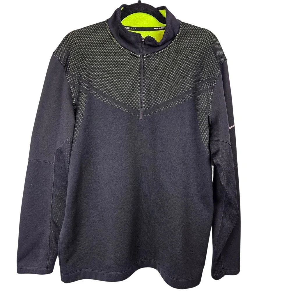 Nike Jacket Men's Large Black Hypervis 1/2 Zip Cover-Up Rory‎ McIlroy Golf Neon
